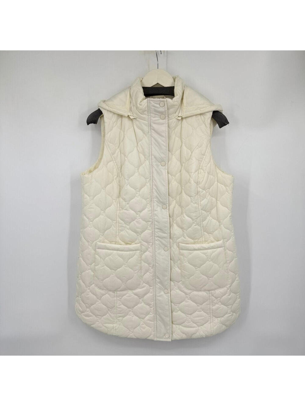 Women's Susan Graver Cream Quilted Hooded Vest Small